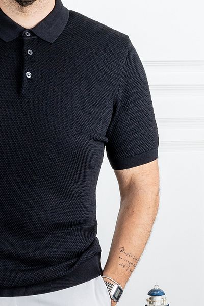 Sarar Tricou negru cu gât polo subțire din tricotaje - Sarar