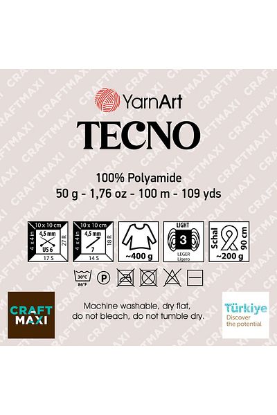 Yarnart Tecno - Πλεκτό Νήμα Χεριών Φτερωτό Σκούρο Κρέμα-41