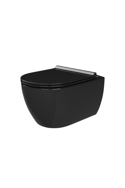 Turkuaz City Kanalsız Mat Siyah Asma Klozet SET002073, Turkuaz City Mat Siyah Yavaş Kapak