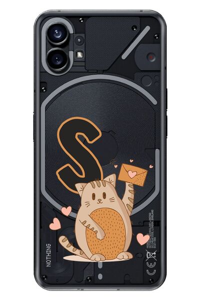 NOTHING Phone 1 Uyumlu Kılıf Temalı UV Motifli Silikon Kedili S Harfi