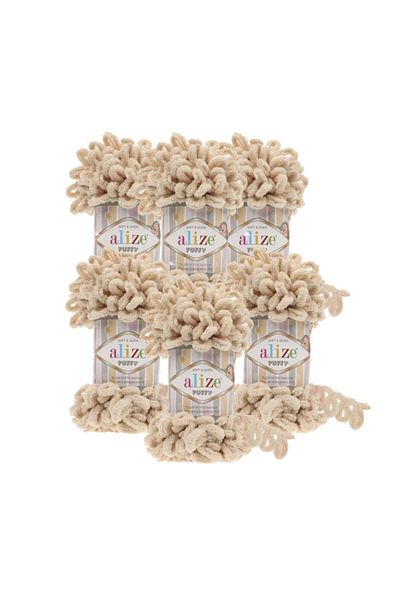 Alize Puffy 6 Pieces Hand Knitted Baby Blanket Knitting Thread 310 Honey Foam