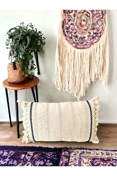 NDC HOME Special Design Runner Lacy Linen Cream Throw Pillow Cover 35x55