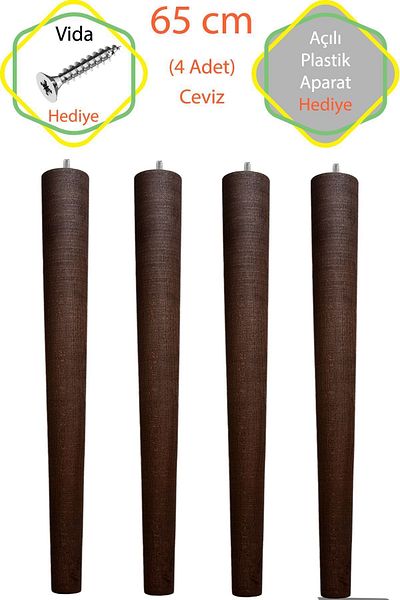 Evnalia Nuc 4 bucăți de lux 65 cm picior de masă conic din lemn diametru: 4,2 cm Hobby DIY (CU ȘURUBURI ȘI DISPOZITIVE)