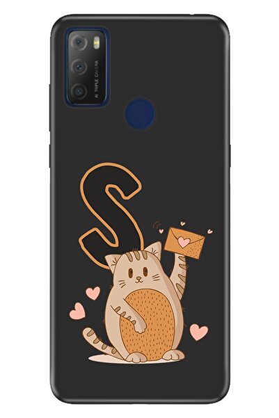 TCL 20e Uyumlu Kılıf Resimli Desenli Silikon Kedili Ş Harfi
