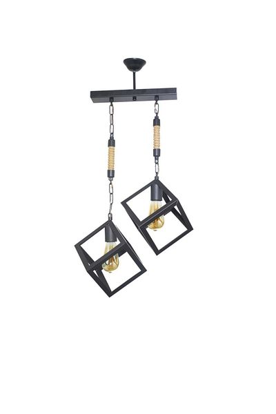 Lambadar Rope Rustic Retro Cube Model Metal Black Pendant Lamp Chandelier