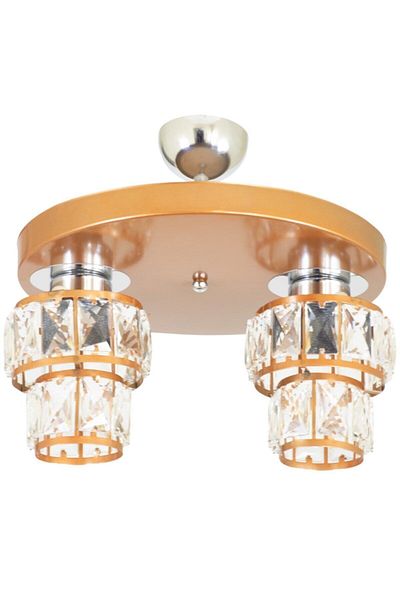 Lambadar Copper Crystal Stone Round Tray Chandelier