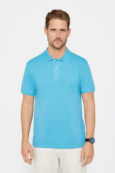 Tudors Ανδρικό μπλουζάκι Slim Fit Slim Fit 100% βαμβακερό απλό πικέ μπλε γιακά μπλουζάκι πόλο