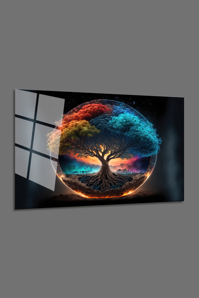 BV DEKOR Γυάλινος πίνακας τοπίου με το δέντρο της ζωής-Γυάλινος πίνακας τοπίο...
