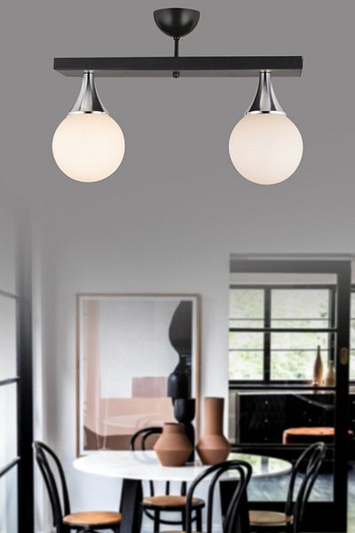 Lambadar Capella Model Black/chrome Double Modern Sports Rectangular Globe White Glass Chandelier