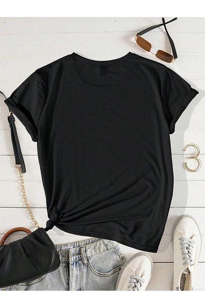 Mella&Co Tricou de damă cu imprimeu inimioare supradimensionat din bumbac pieptănat