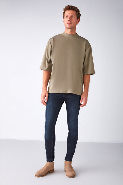 GRIMELANGE Johen férfi Skinny Fit felsőruházat, rugalmas szerkezetű, vastag textúrájú farmer világos sötétkék farmernadrág