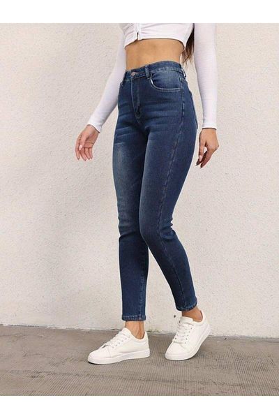 merlavin Blugi de damă Mom Fit cu talie înaltă