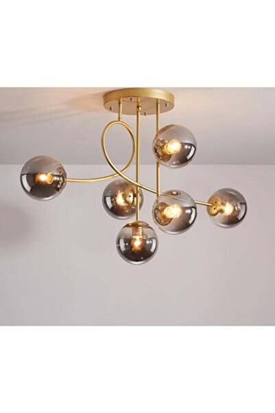 Lambadar Pare Model Modern Spor Gold 6'lı Glop Füme Camlı Avize
