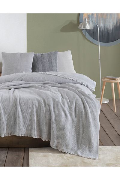 Lux Touch Lily Grey Single Pique - 145x200 cm Βαμβακερή φούντα Καναπές Πολυθρόνα