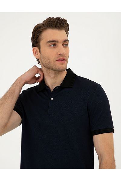 Pierre Cardin Ανδρικό μπλουζάκι ALTON Slim Fit Μαύρο Polo Γιακά με Τζακάρ