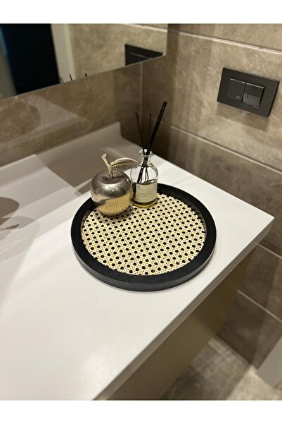 Maison Avf Black Rattan Hazeran Round Tray - 100% Natural M021