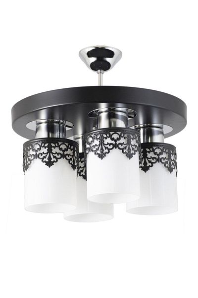 Lambadar Quadruple Modern Sports Model Black Chandelier with Round Tray Crown