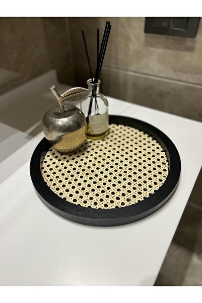 Maison Avf Black Rattan Hazeran Round Tray - 100% Natural M021