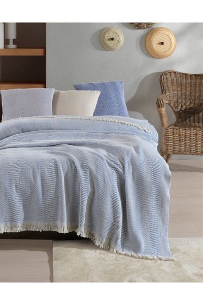 Lux Touch Lily Baby - Μπλε Μονό Πικέ 145x200cm Βαμβακερό Φουντωτό Κάλυμμα Καναπέ Καναπέ Πολυθρόνας