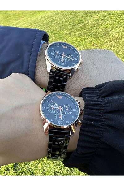 ÇENÇEN Siyah Kordon-siyah Rose Kadranrose Kasa Çelik Çift Kol Saati