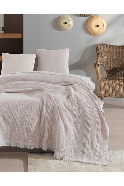Lux Touch Μπεζ Lily Single Pique - 145x200 cm Βαμβακερή φούντα Καναπές Πολυθρόνα