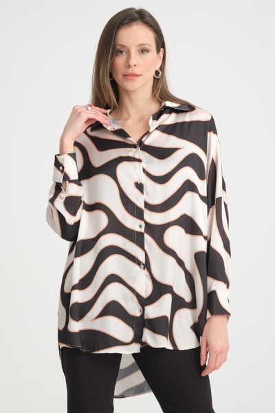 MD trend Patterned Satin Women's Oversize Shirt