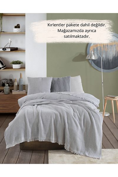 Lux Touch Lily Grey Single Pique - 145x200 cm Βαμβακερή φούντα Καναπές Πολυθρόνα