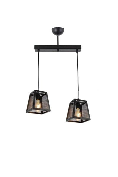 Lambadar Double Rectangular Black Grille Pyramid Model Pendant Lamp Chandelier