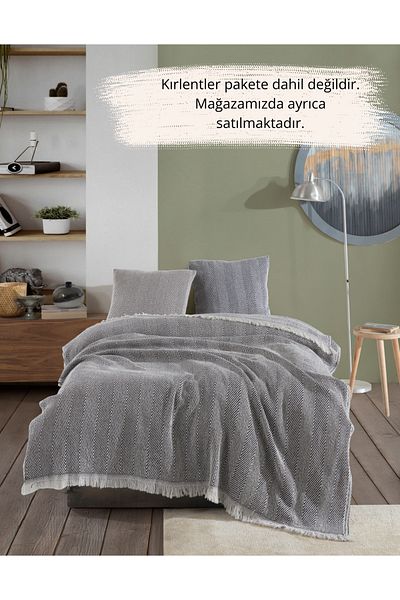 Lux Touch Lily Black Single Pique - 145x200cm Βαμβακερό κάλυμμα καναπέ καναπέ με φούντα