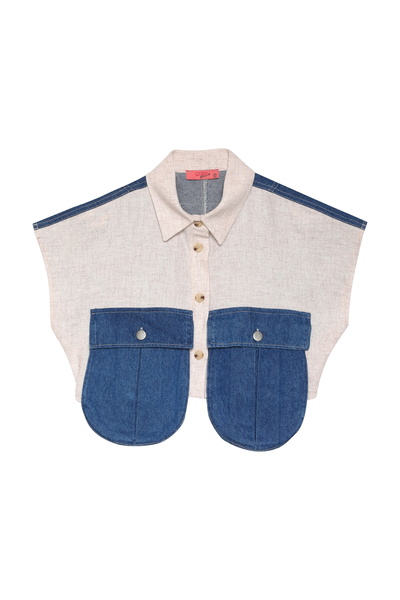 Quzu Cămașă din in natural - Detaliu asortat și buzunar mare