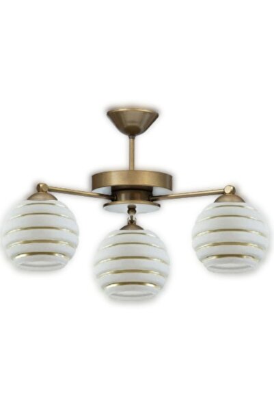 Lambadar Eskitme 3'lü Modern Gold Şerit Camlı Plofonyer Model Avize