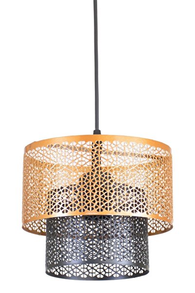 Lambadar Modern Osmanlı Külliye Motif Lazer Kesim Bakır Siyah Tekli Sarkıt Avize