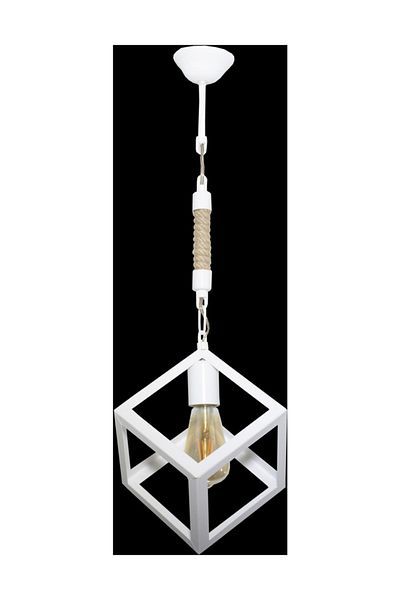 Lambadar Rope Rustic Retro Cube Model Metal White Pendant Lamp Chandelier