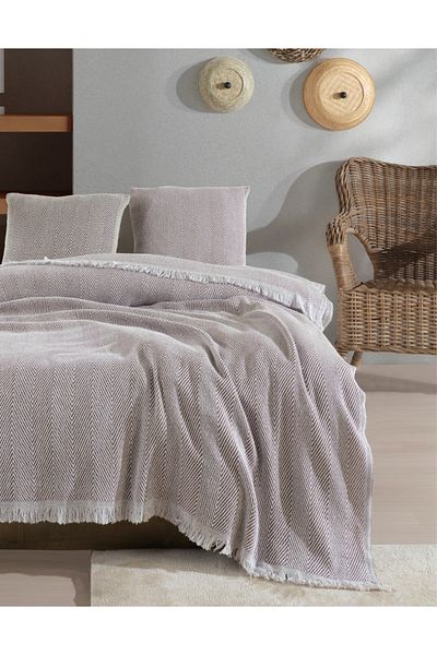Lux Touch Lily Mink Μονό Βαμβακερό Κρεβάτι με Φούντες - 145x200cm Κάλυμμα Πολυθρόνας Καναπέ