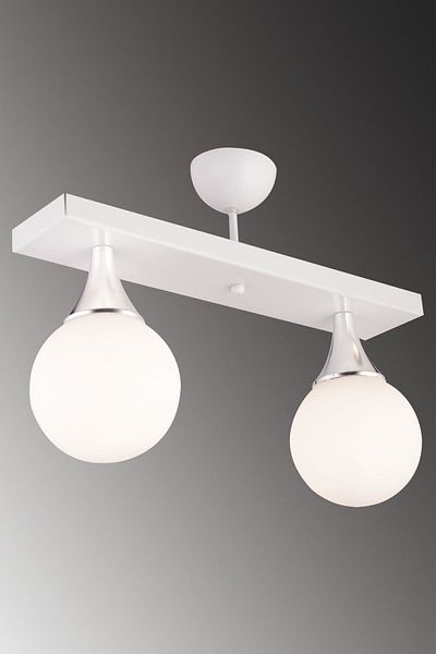 Lambadar Capella Model White Chrome Double Modern Sports Rectangular Globe White Glass Chandelier