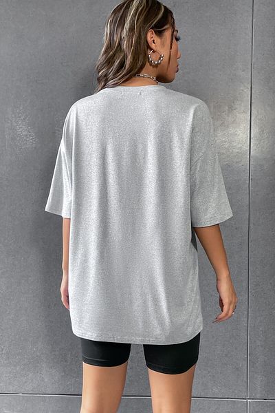 MODAGEN Brooklyn Printed Gray Oversize T-Shirt and Leggings Set - Crew Neck