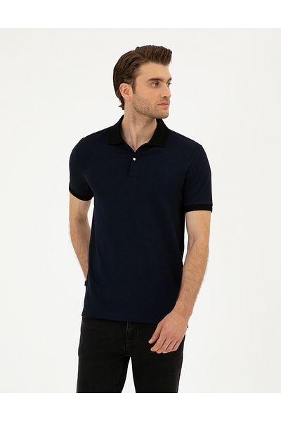 Pierre Cardin Ανδρικό μπλουζάκι ALTON Slim Fit Μαύρο Polo Γιακά με Τζακάρ