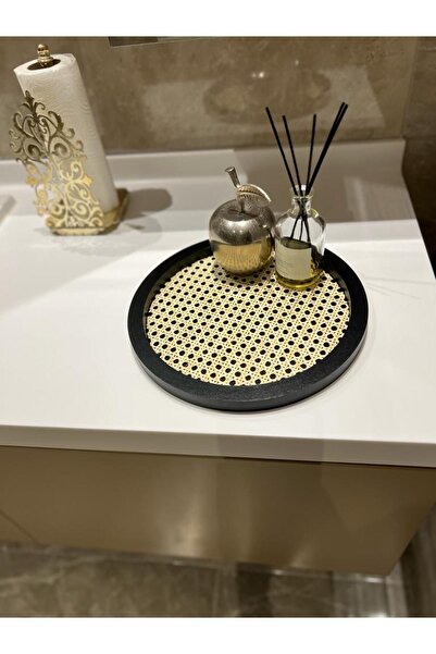 Maison Avf Black Rattan Hazeran Round Tray - 100% Natural M021