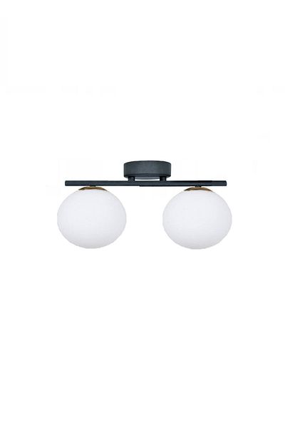 Lambadar Black Double Modern White Globe Glass Plafonier Chandelier