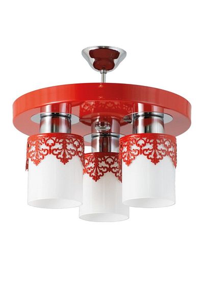 Lambadar Triple Modern Sports Model Red Chandelier with Round Tray Crown