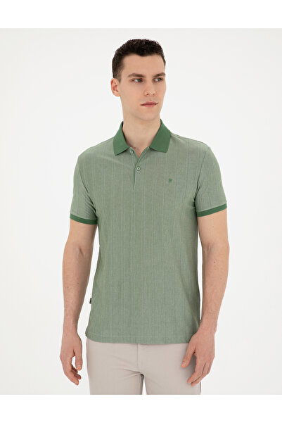 Pierre Cardin Ανδρικό μπλουζάκι με λαιμόκοψη VANDER Jacquard με λεπτή εφαρμογή