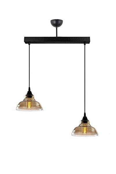 Lambadar Special Model Ikili Dikdörtgen Modern Füme Camlı Sarkıt Avize