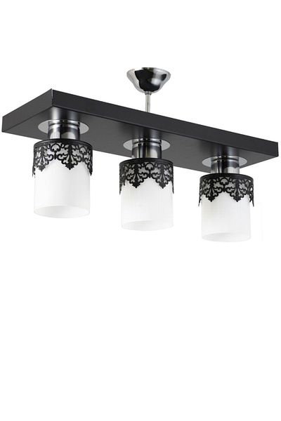 Lambadar Triple Modern Sports Model Rectangular Tray Crowned Black Chandelier