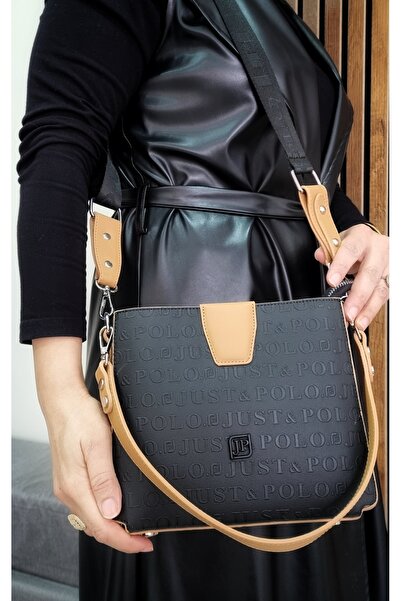 Just Polo Kadın Siyah Taba 5 Bölmeli Omuz Ve Çapraz Çantası Postacı Çantası