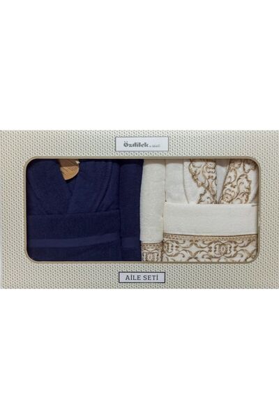Özdilek Οικογενειακό Σετ Μπουρνούζι - Navy Blue Cream