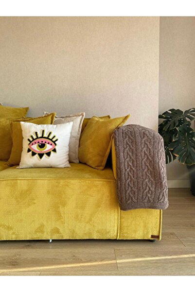 S Home Design Concept Frida 5 Modül Sırt Minderli Pofidik Modüler Kanepe L Köşe Koltuk Takımı, Fitilli Kadife