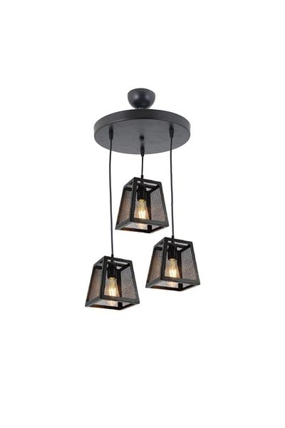 Lambadar Triple Round Black Grid Pyramid Model Pendant Lamp Chandelier