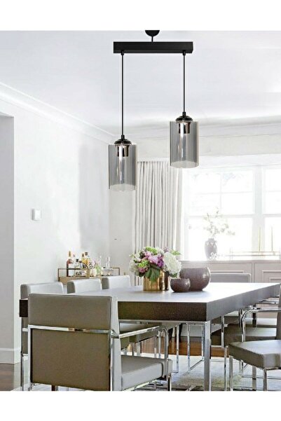 Lambadar Modern Spor Model Ikili Füme Hakiki Cam Sarkıt Avize