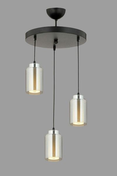 Lambadar Black Chrome Detailed Sport Model 3-Piece Pendant Lamp Chandelier