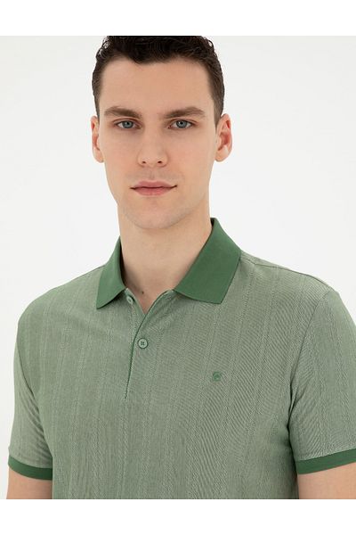 Pierre Cardin Ανδρικό μπλουζάκι με λαιμόκοψη VANDER Jacquard με λεπτή εφαρμογή